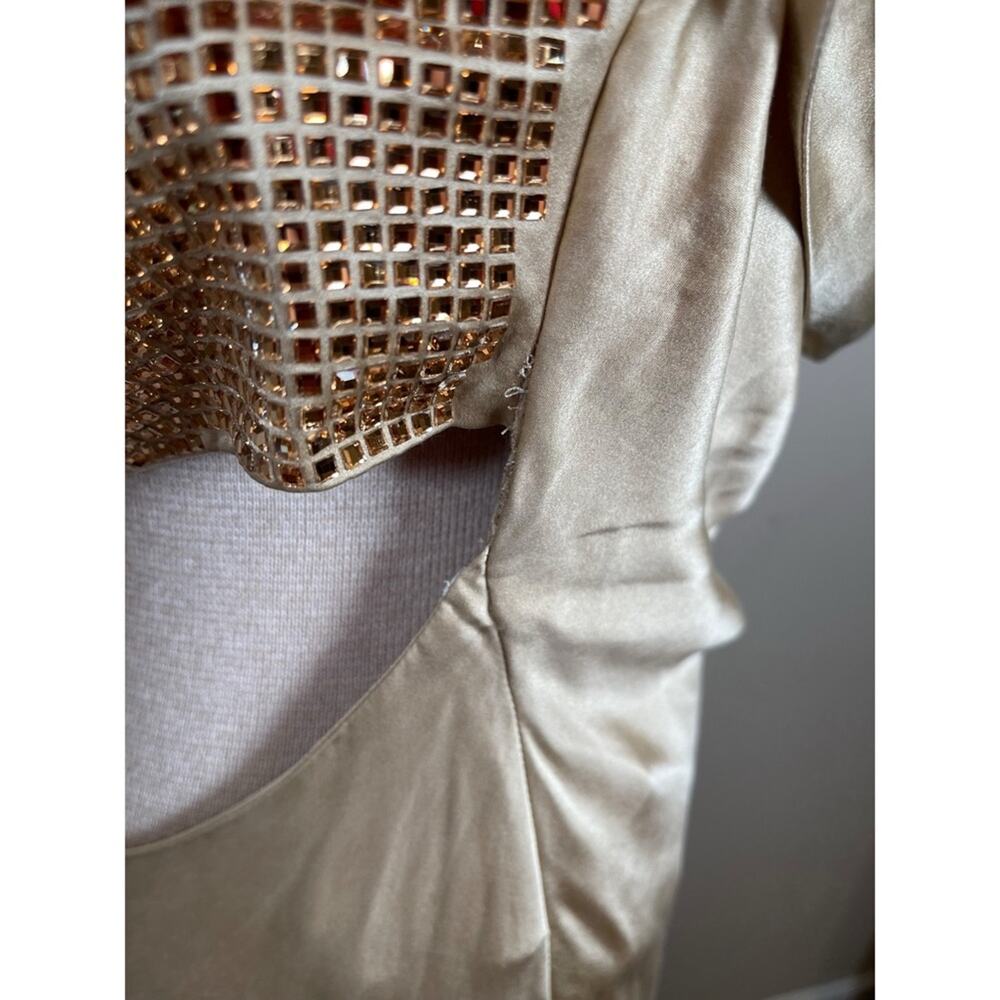 RETROFETE Emery Crystal Embellished Silk Nude Gold Maxi Dress Size Medium - Picture 8 of 11